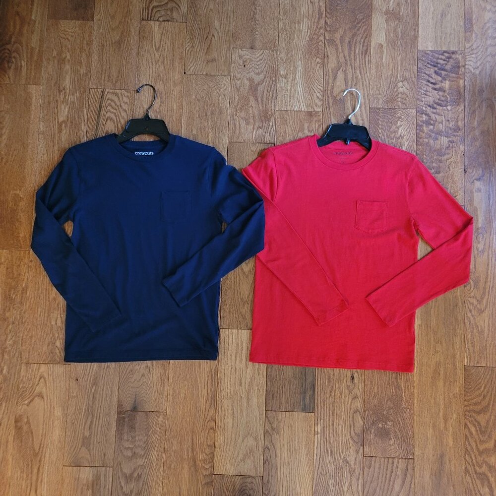 New 2 Boys J Crew Long Sleeve Pocket Tees. Size 12